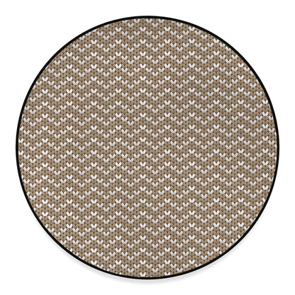 Beige And White Knitted Pattern Print Round Floor Mat
