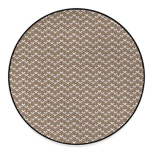 Beige And White Knitted Pattern Print Round Floor Mat