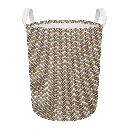 Beige And White Knitted Pattern Print Round Laundry Basket
