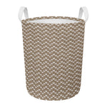 Beige And White Knitted Pattern Print Round Laundry Basket