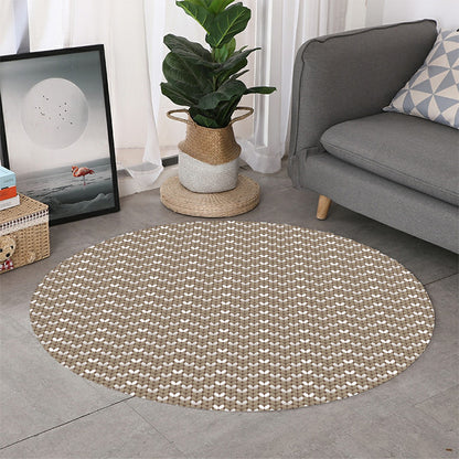Beige And White Knitted Pattern Print Round Rug