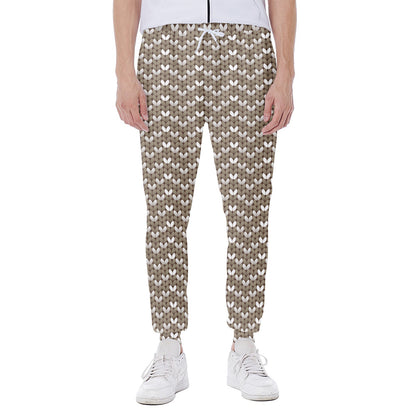 Beige And White Knitted Pattern Print Scuba Joggers
