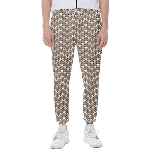 Beige And White Knitted Pattern Print Scuba Joggers