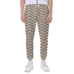 Beige And White Knitted Pattern Print Scuba Joggers