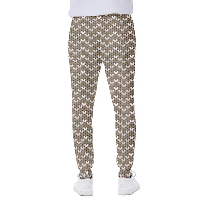 Beige And White Knitted Pattern Print Scuba Joggers