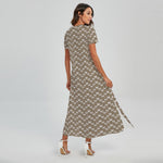 Beige And White Knitted Pattern Print Short Sleeve Maxi Dress