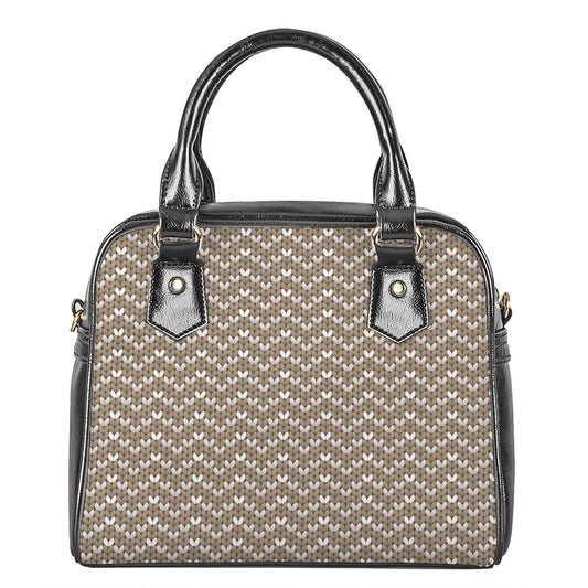 Beige And White Knitted Pattern Print Shoulder Handbag