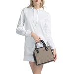 Beige And White Knitted Pattern Print Shoulder Handbag
