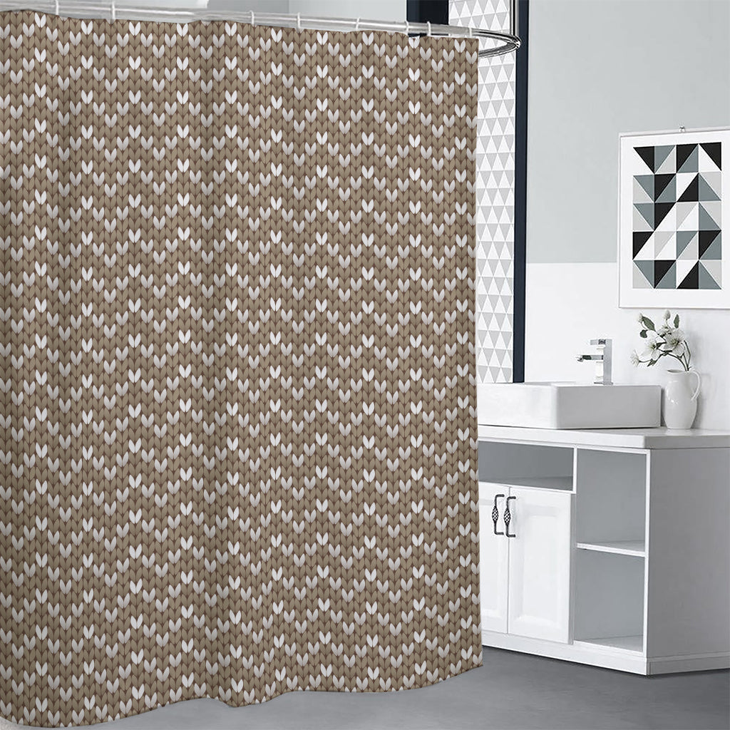 Beige And White Knitted Pattern Print Shower Curtain