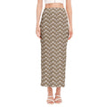 Beige And White Knitted Pattern Print Side Slit Maxi Skirt