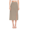 Beige And White Knitted Pattern Print Side Slit Midi Skirt