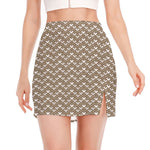 Beige And White Knitted Pattern Print Side Slit Mini Skirt