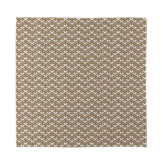 Beige And White Knitted Pattern Print Silk Bandana