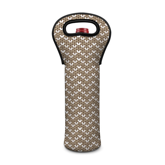 Beige And White Knitted Pattern Print Single Neoprene Wine Tote