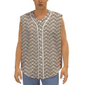 Beige And White Knitted Pattern Print Sleeveless Baseball Jersey