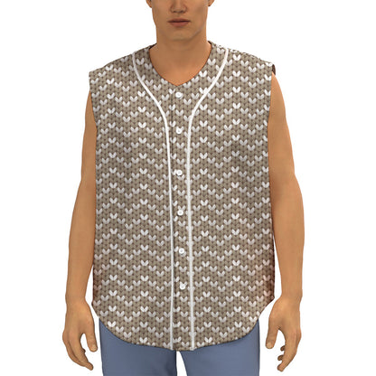 Beige And White Knitted Pattern Print Sleeveless Baseball Jersey