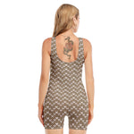 Beige And White Knitted Pattern Print Sleeveless One Piece Swimsuit