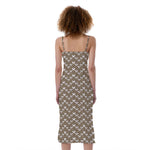 Beige And White Knitted Pattern Print Slim Fit Midi Cami Dress