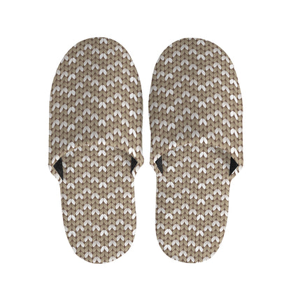 Beige And White Knitted Pattern Print Slippers