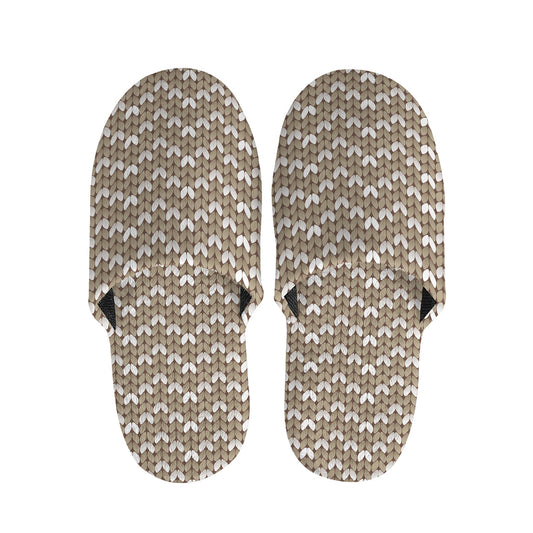 Beige And White Knitted Pattern Print Slippers