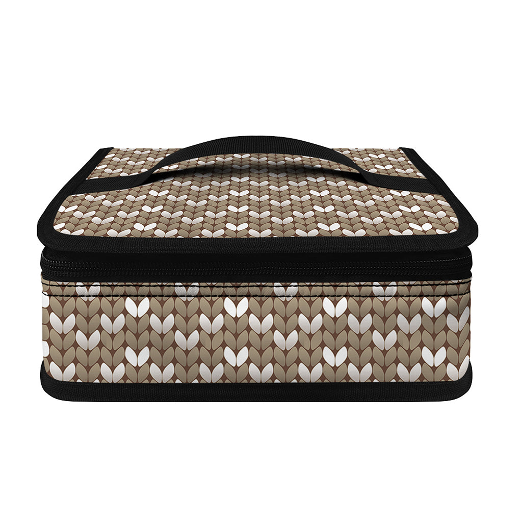 Beige And White Knitted Pattern Print Small Lunch Bag