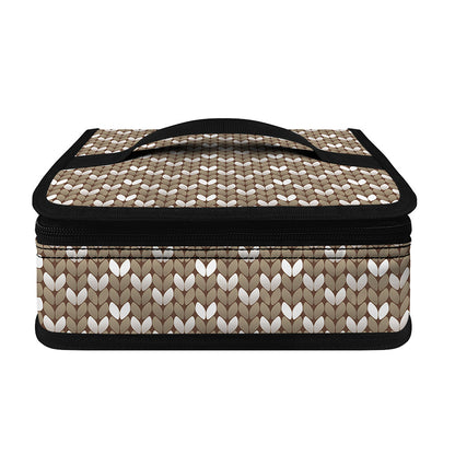 Beige And White Knitted Pattern Print Small Lunch Bag