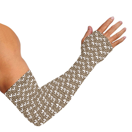 Beige And White Knitted Pattern Print Sun Protection Arm Sleeves