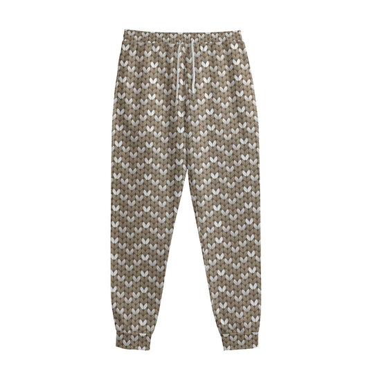 Beige And White Knitted Pattern Print Sweatpants