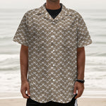 Beige And White Knitted Pattern Print Textured Short Sleeve Shirt