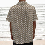 Beige And White Knitted Pattern Print Textured Short Sleeve Shirt