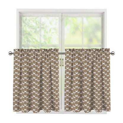 Beige And White Knitted Pattern Print Tier Curtains