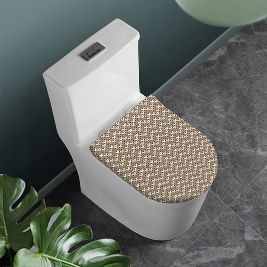 Beige And White Knitted Pattern Print Toilet Lid Cover