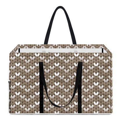 Beige And White Knitted Pattern Print Utility Tote Bag
