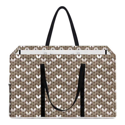 Beige And White Knitted Pattern Print Utility Tote Bag