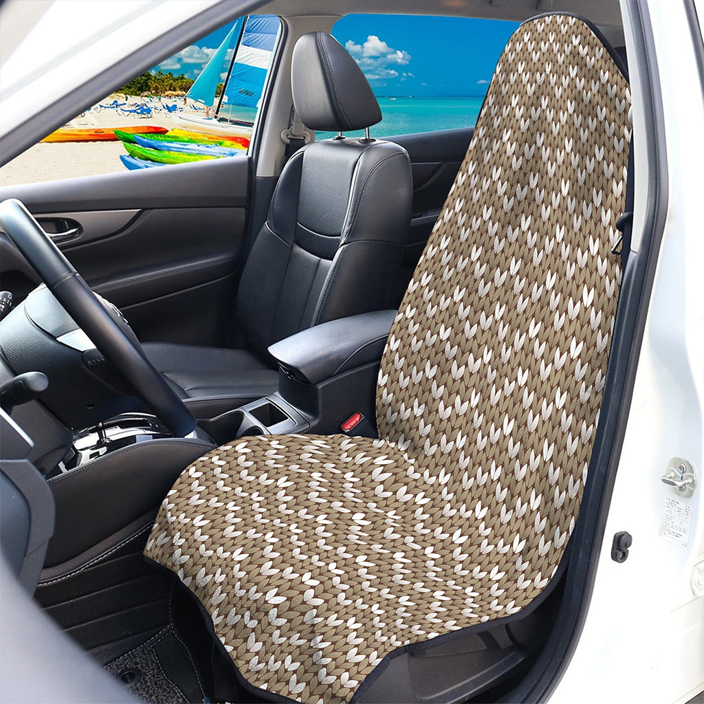 Beige And White Knitted Pattern Print Waterproof Car Seat Cover