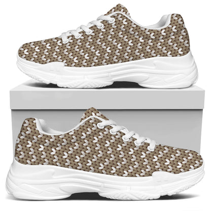 Beige And White Knitted Pattern Print White Chunky Shoes