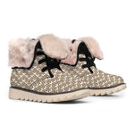 Beige And White Knitted Pattern Print Winter Boots