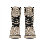 Beige And White Knitted Pattern Print Winter Boots