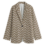 Beige And White Knitted Pattern Print Women's Blazer
