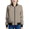 Beige And White Knitted Pattern Print Women's Bomber Jacket