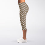 Beige And White Knitted Pattern Print Women's Capri Leggings