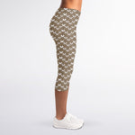 Beige And White Knitted Pattern Print Women's Capri Leggings