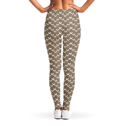Beige And White Knitted Pattern Print Women's Leggings