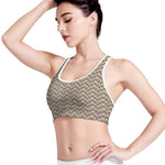 Beige And White Knitted Pattern Print Women's Sports Bra