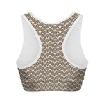 Beige And White Knitted Pattern Print Women's Sports Bra