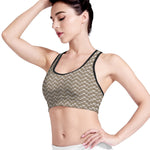 Beige And White Knitted Pattern Print Women's Sports Bra