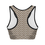Beige And White Knitted Pattern Print Women's Sports Bra