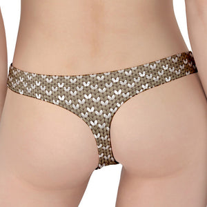 Beige And White Knitted Pattern Print Women's Thong