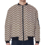 Beige And White Knitted Pattern Print Zip Sleeve Bomber Jacket
