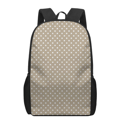 Beige And White Polka Dot Pattern Print 17 Inch Backpack